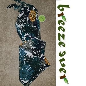 Tropical print wide leg pants